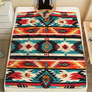 Southwestern Aztec Pattern Blanket Inspired by Native Americans - Ultra Soft All-Season Throw Blanket for Sofa or Bed, Machine Washable Traditional Decorative Blanket