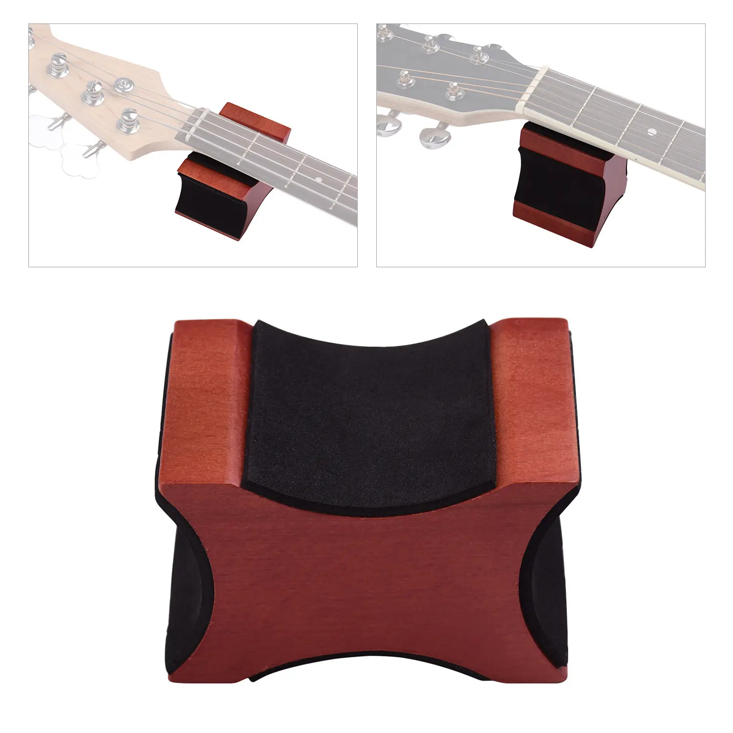Mahogany Guitar Neck Support Pillow - 6.1oz, 9.5*6.05*6.5cm Luthier Tool, 2 Usage Height Settings, Flexible Soft Pads, for Acoustic Guitar/Bass/Mandolin & String Instruments Care Repair Protection