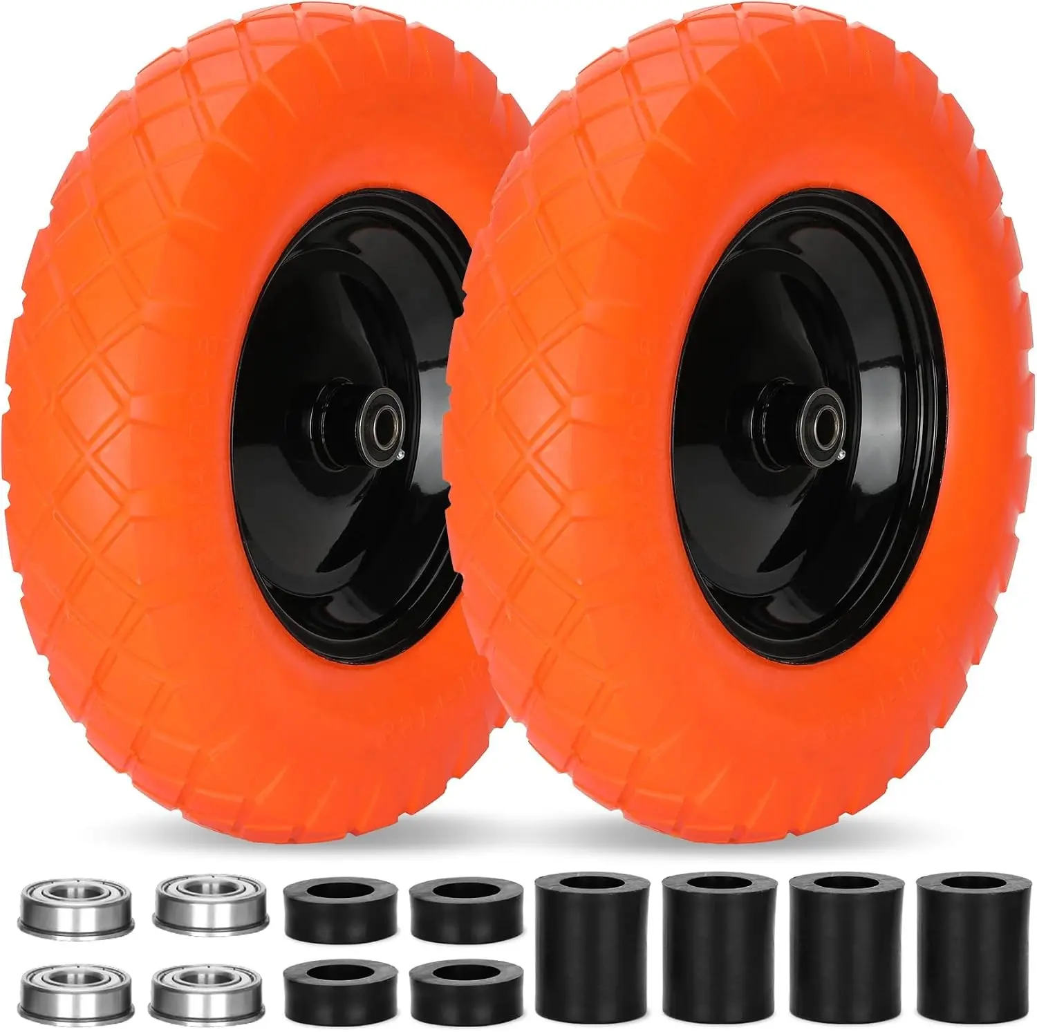 Upgraded 16" Flat Free Wheelbarrow Wheels | 4.80/4.00-8 Solid Wheelbarrow Tires with 5/8"&3/4" Bearings,14"-16" Universal Fit Wheelbarrow Tires for Wheelbarrow