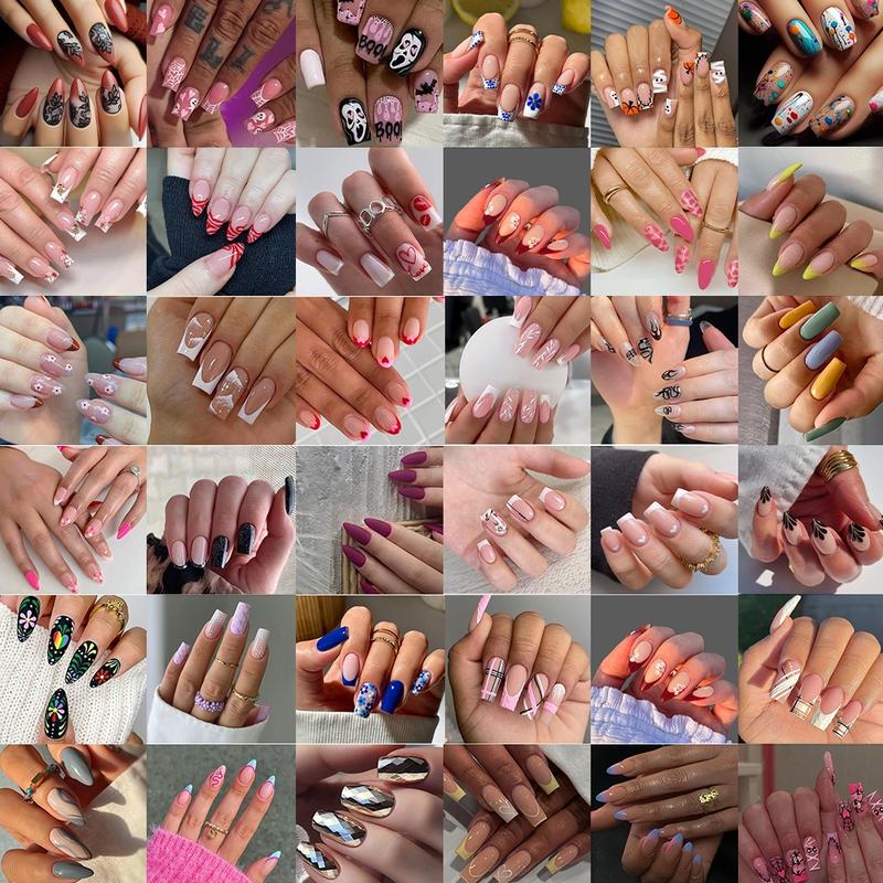 192pcs Reusable Nail Art Set, Nail Extension Kit, Glossy Finish Medium Almond Shape, Multi-Pack Blue Colors, Perfect Gift Idea