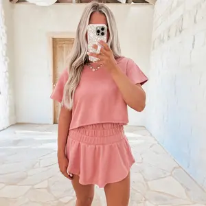 Blossom 2pcs Cropped Tee and Ruffle High Waist Skort Set