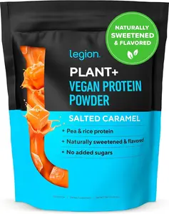 LEGION Plant+ Vegan Protein Powder, Rice and Pea, Plant Based Protein Blend. Gluten Free, GMO Free, Naturally Sweetened and Flavored, 20 Servings, 2 Lbs (Salted Caramel)