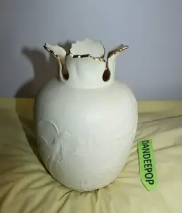 Lenox Heritage Collection 24K Gold Rim Bisque Vase Bird Theme Kate Sears 8"