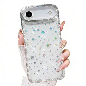 Glitter Star Case for iPhone 12/13/14/15/16/17 Pro/Pro Max/Plus/Air, Cute Clear Bling Rhinestone Diamond Phone Cover, Soft TPU Bumper Hard Back, Shockproof Protective Case for Women Girls