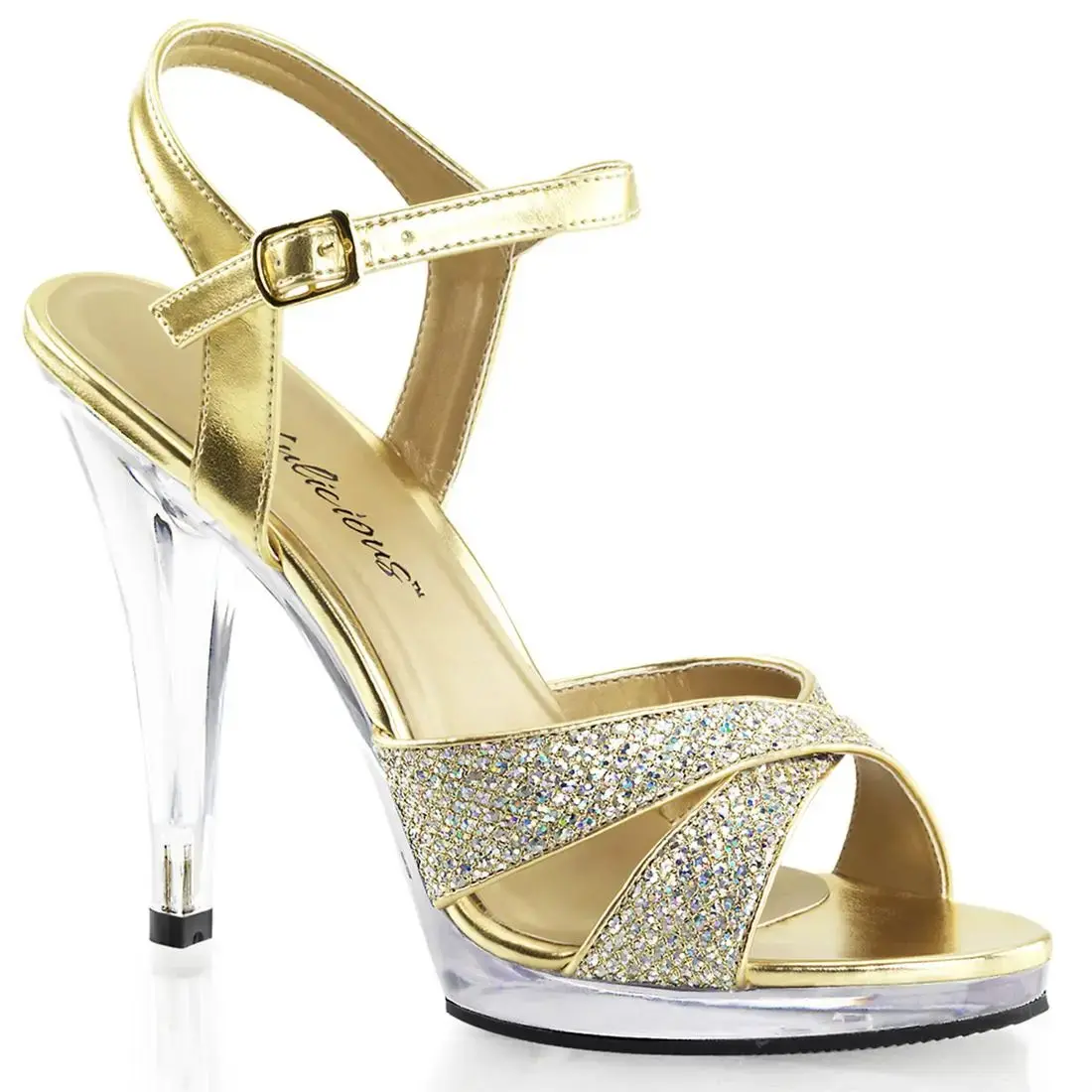 Fabulicious Flair-419(G) Women's Criss Cross Ankle Strap Sandal Gold/Clear