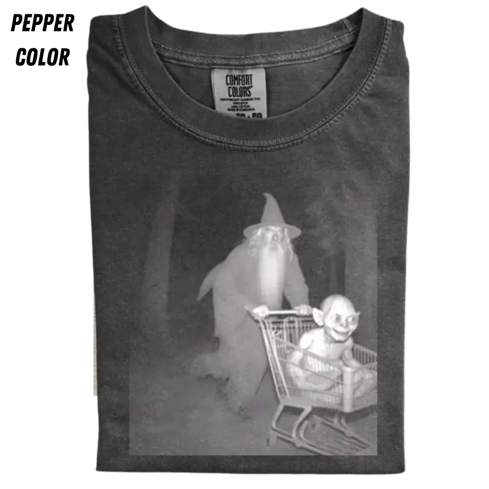 Gandalf Pushing Gollum in Shopping Cart T-Shirt, Funny Lord of the Rings Meme Tee, LOTR Humor Graphic Shirt, Gift for Men, Gift for Women, Crew Neck T-shirt, Trending T-shirt