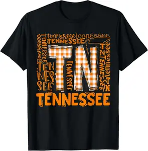 100% cotton Unisex Tennessee State Flag Orange Plaid TN T-Shirt
