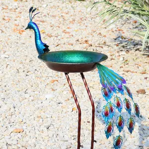 36" H Peacock Bird Baths for Outdoor, Metal Bird Feeder Seed Trayr,Outdoor Bird Bath,Garden Lawn Yard Decor