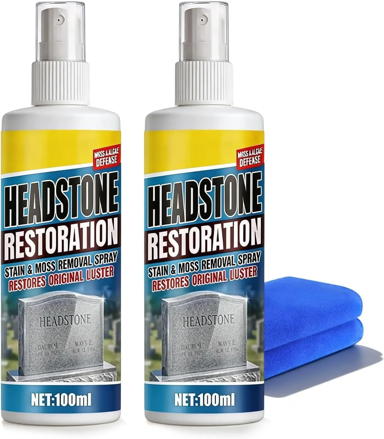 Headstone Restoration & Cleaning Spray,Tombstone & Monument Cleaning Spray,for Granite Marble Cemetery Memorials,Stone Cleaner Gravestone Cleaning Kit (2PC)