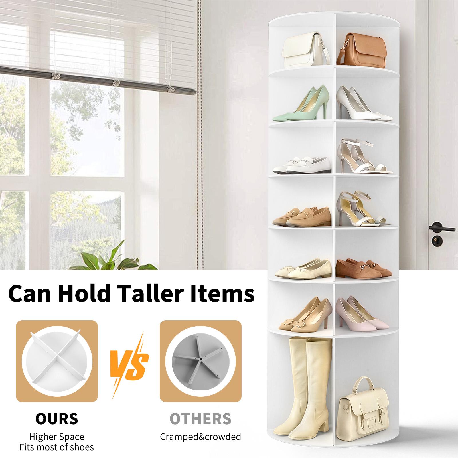 7-Tier 360° Rotating Shoe Rack Organizer, Wood-Plastic Composite, 60x60x184 cm, White, Space-Saving, Durable, Easy Assembly, Shoe Storage System