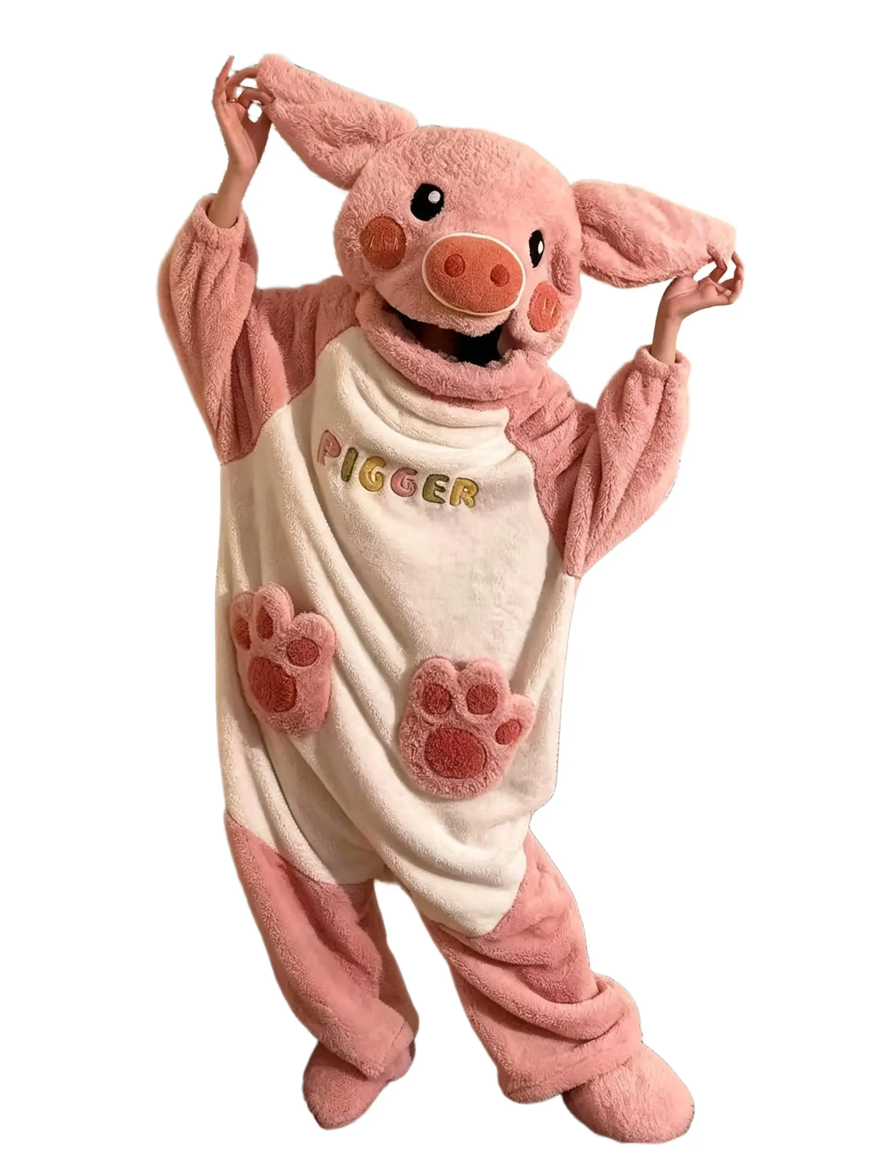 Unisex Pink Pig Loungewear Onesie Pajamas - Ultra-Soft Plush Full-Body Kigurumi,  Sleepwear with Adorable Pig Ear Hood, Paw Embroidery, Ideal for Lazy Nights, Halloween Outfits travel wear casual