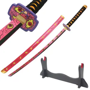 41 inches Not Sharp Real Demon Slayer Cosplay Sword Kokushibou Samurai Katana with Wooden Holder Stand Display for Anime Fans Halloween Role Playing Props Cosplay Collection Christmas Gift Birthday