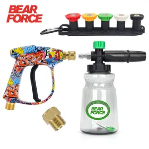 BEAR FORCE Pressure Washer Spray Gun Power Washer Short Gun with M22-ID14mm & 1L Foam Cannon Foam Gun with 5 Nozzles Tips & Clip Nozzle Holder, Car Washing, Car Wash Set