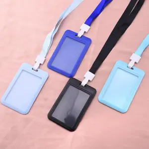 Colorful Sliding Vertical ID Badge Holder with Long Lanyard ID Card Holders for Work Office Portable Card Case Protector Holder Plastic Sleeve for ID Credit Cards Pouch for Nurses Doctors Teachers