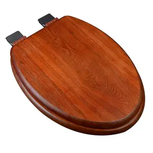 Decorative Wood Elongated Toilet Seat with Chrome Hinges, American Red Cherry