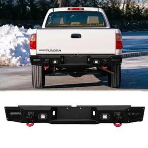 TIOYAR Steel Rear Bumper Black Texture for 2000-2006 Toyota Tundra with Winch Plate LED Lights & 2 x D-Rings for Off-Road Performance