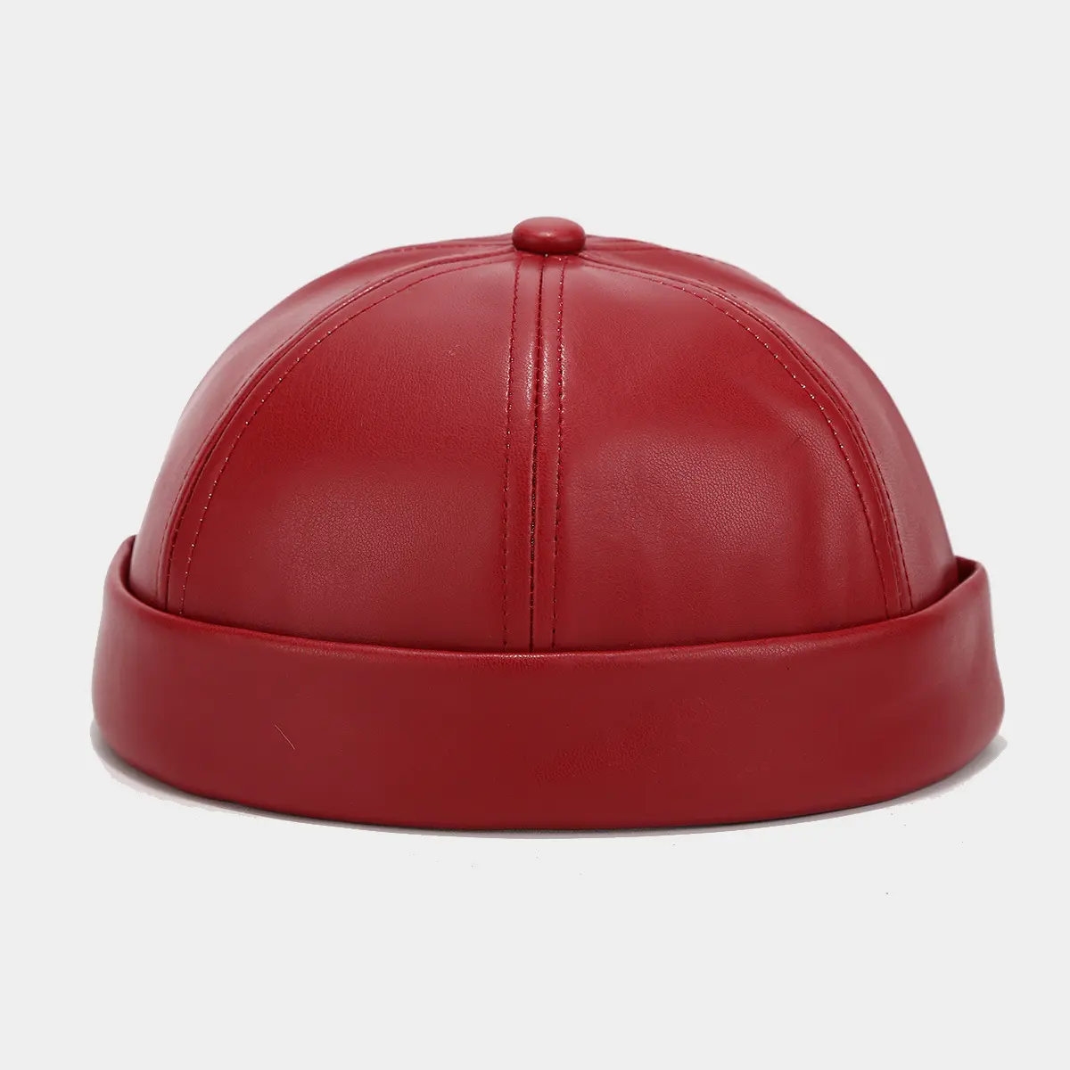 Men’s soft faux leather retro solid-color knit cap with skull design — unisex, no brim, head-hugging fit, lightweight, rolled edge, adjustable snap-back closure, supports adjustment, suitable for all seasons, plush lining, outdoor accessory, hand wash onl
