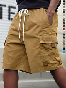 Men’s casual solid-color cargo shorts with flap pockets and a drawstring waist; durable, breathable design for everyday commuting and outdoor sports; tactical men’s shorts—lightweight and casual, suitable for summer and everyday wear.
