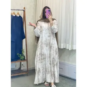 Women's Muslim Middle Eastern Long Robe, Long Sleeve Dresses, Tie-Dye Caftan Dress, Loose-Fit Floral Pattern, All Seasons Wear, No Hijab Included