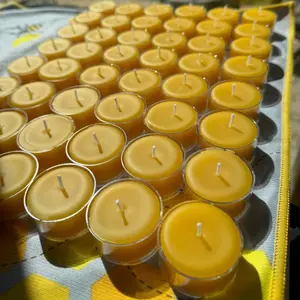 Beeswax Tealights| 24|48|96 BULK| each 4-hr burn|100% Pure Beeswax Candles| Natural| Clean Burn |Cotton Wick| Non-Toxic|Hypoallergenic