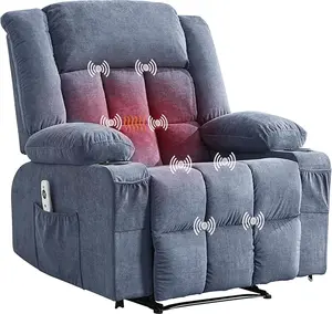 Recliner Chair, Manual Reclining Sofa with Massage and Heat, Comfy Overstuffed Rocking Chair with 3 Positions, 2 Side Pockets, 2 Front Pockets, and Cup Holder, Lazy Boy Recliner Single Sofa