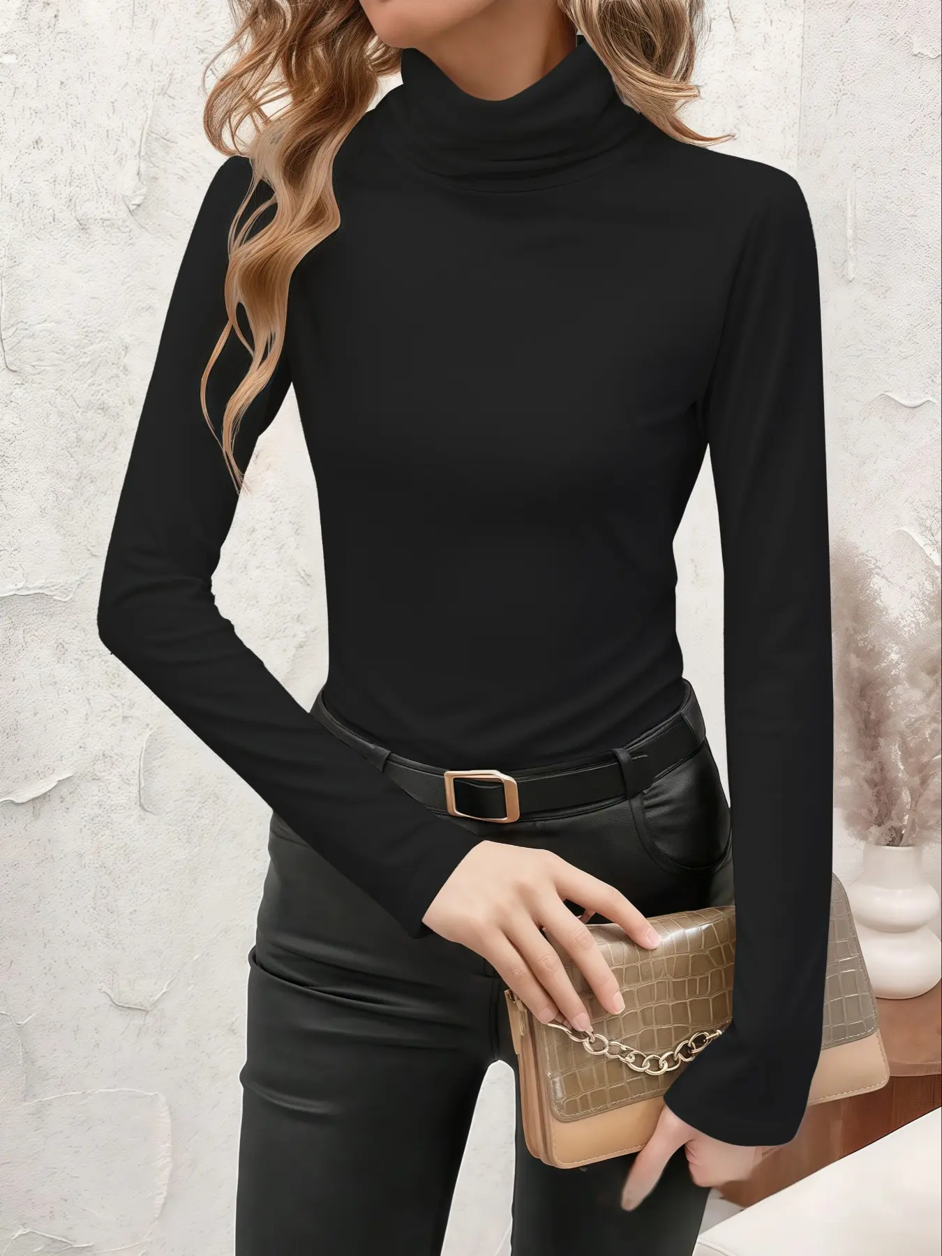 Women's Warm Thermal Underwear Top, Mock Neck Long Sleeve Base Layer Shirt for Fall & Winter, Fitted Sporty Style