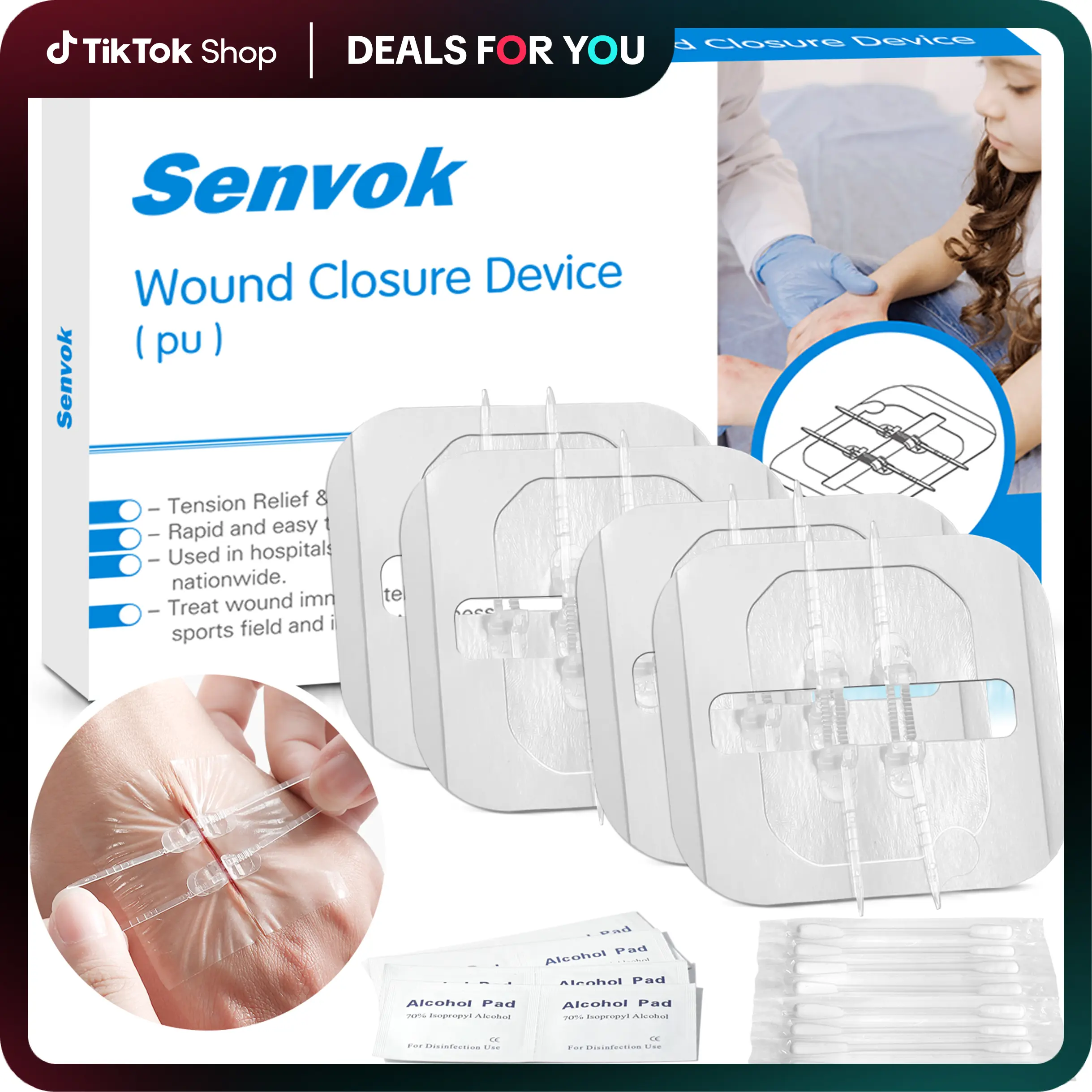 Senvok Butterfly Adhesive Strips - 2-Straps 4 Pcs Medical Supplies for Wound Care Kits, Effective Adhesive, Versatile Application, Healthcare Aid, Supplier Warranty