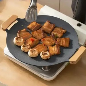1 Count,Korean BBQ Nonstick Grill Pan, Non-Stick Round Cast Iron Plate, Outdoor Camping Grilling Tray, Home Kitchen Utensil, Suitable for Induction Cooktops
