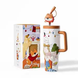 1200ML Cute Cartoon Tumbler with Straw and Handle – Stainless Steel Cup for Kids and Adults, Leakproof Lid, BPA-Free, Fun Design, Great for School, Travel, and Gifts