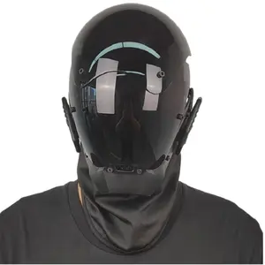 Black Cyberpunk Full-Face Plastic Mask - Mechanical Design, Cool Style for Role Play, Halloween Sports & Outdoor Face Cover Accessories