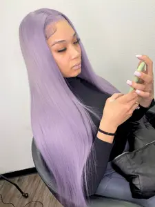 Lavender Lace Front Wig 13x4 HD Lace Frontal Wig Light Purple Straight Synthetic Wig Heat Resistant Fiber Pre Plucked Hairline Purple Concert Look Straight Wig Coachella Festival Look 28 Inches Glueless Wig