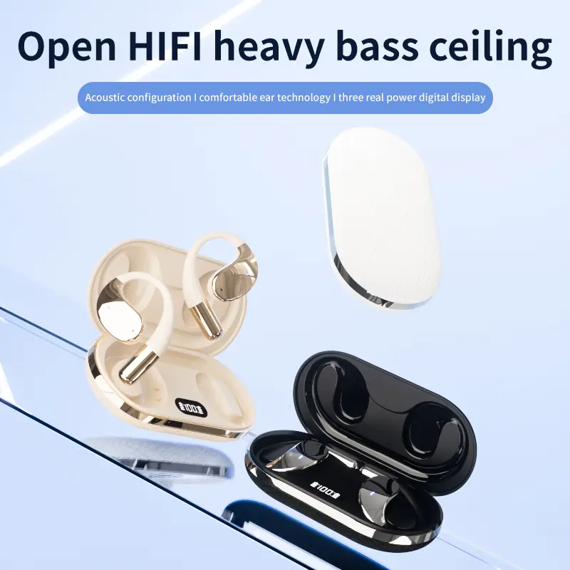 YYK-Q39 Open Ear Bone Conduction Headphones, 50H Playtime Bluetooth Earbuds, Waterproof Sports Headset with Smart Display & Touch Control  ：