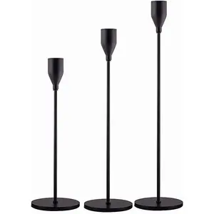 Matte Black Candle Holders Set of 3 for Taper Candles, Decorative Candlestick Holder for Wedding, Dinning, Party, Fits 3/4 inch Thick Candle&Led Candles (Metal Candle Stand)