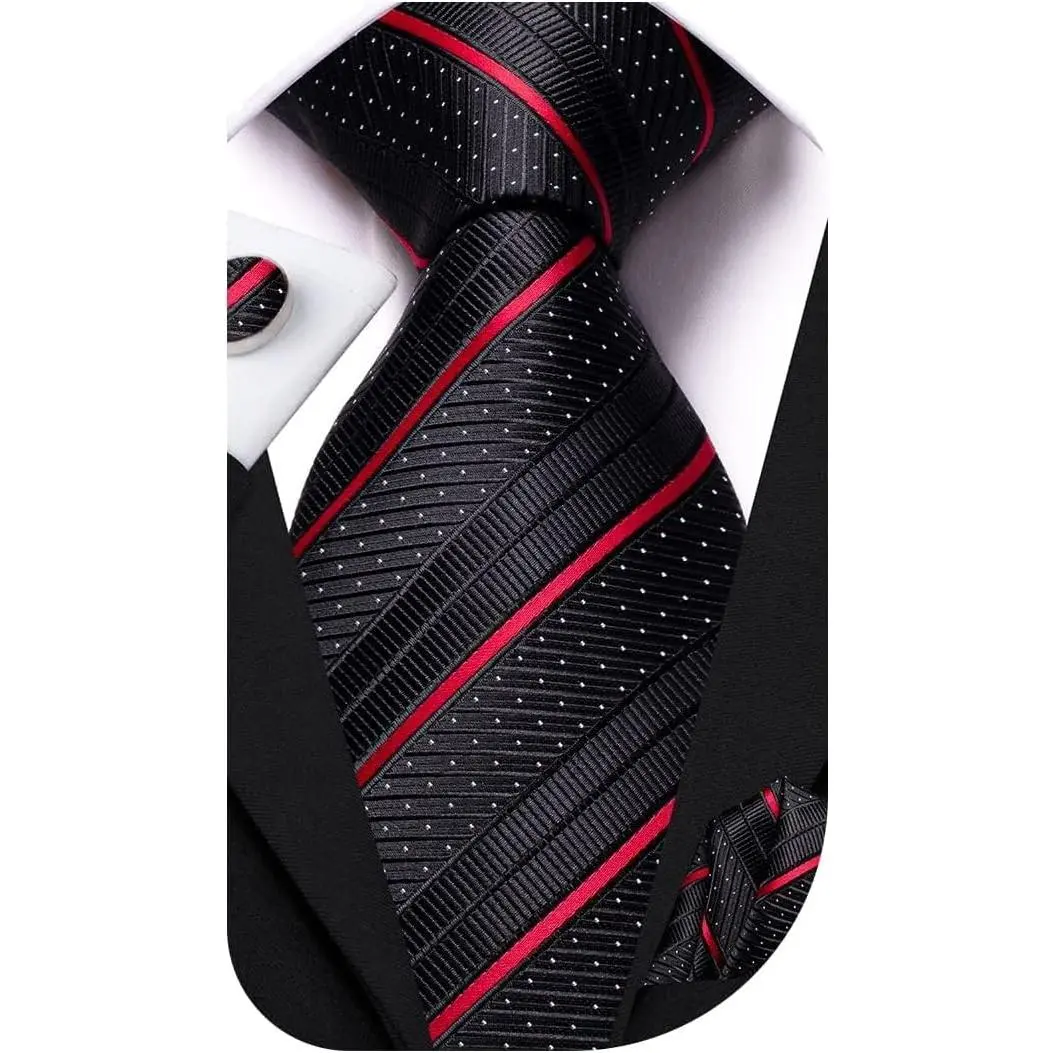 Mens Paisley Striped Tie and Handkerchief Cufflinks Tie Set for Men Wedding Business Formal