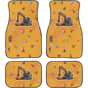 Construction Excavator Car Floor Mats 4PCS, Kids Construction Theme Auto Mats All Weather Protection Fit for Van Sedan Truck(Cartoon Excavator) ﻿