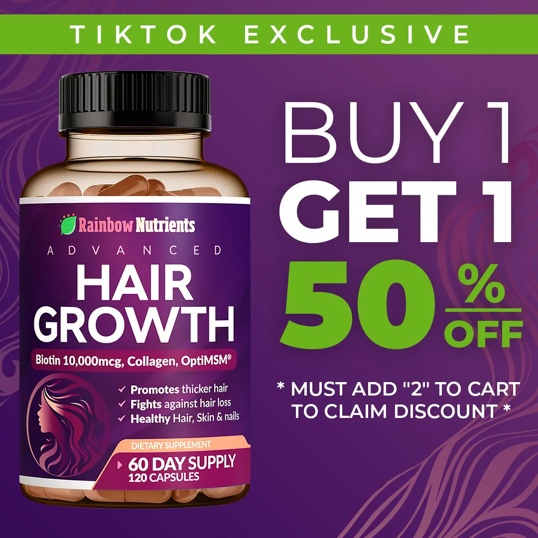 Rainbow Nutrients Advanced Hair Growth Supplement | Biotin 10,000mcg, Collagen & Saw Palmetto | Hair Vitamins for Hair Loss Supports Thicker Fuller Hair | Hair Skin & Nails  | 60 Day Supply
