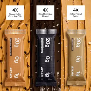 Atlas Real Food Protein Bar Variety Pack – 20g Protein, 12g Fiber, 1g Sugar, 12 Bars