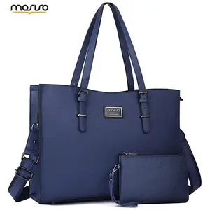 MOSISO Laptop Tote Bag for Women 15–15.6 Inch – Waterproof PU Leather Work Briefcase with Small Pouch, Large Capacity Multi-Compartment Shoulder Handbag, Protective Business Office Bag for Travel, School & Teacher Use