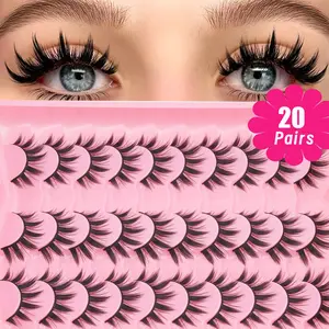 20 Pairs Mixed False Eyelashes, Russian Strip Lashes, D Curl, Dense Voluminous, 8-18mm Curly Fake Mink Lashes, Long Tail Cat Eye Makeup Set