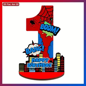Spider Theme 1st Birthday Party Centerpiece, Wooden Table Decor, Number 1 Happy Birthday Desk Decoration, Cartoon Spider Party Supplies, Easy Assembly