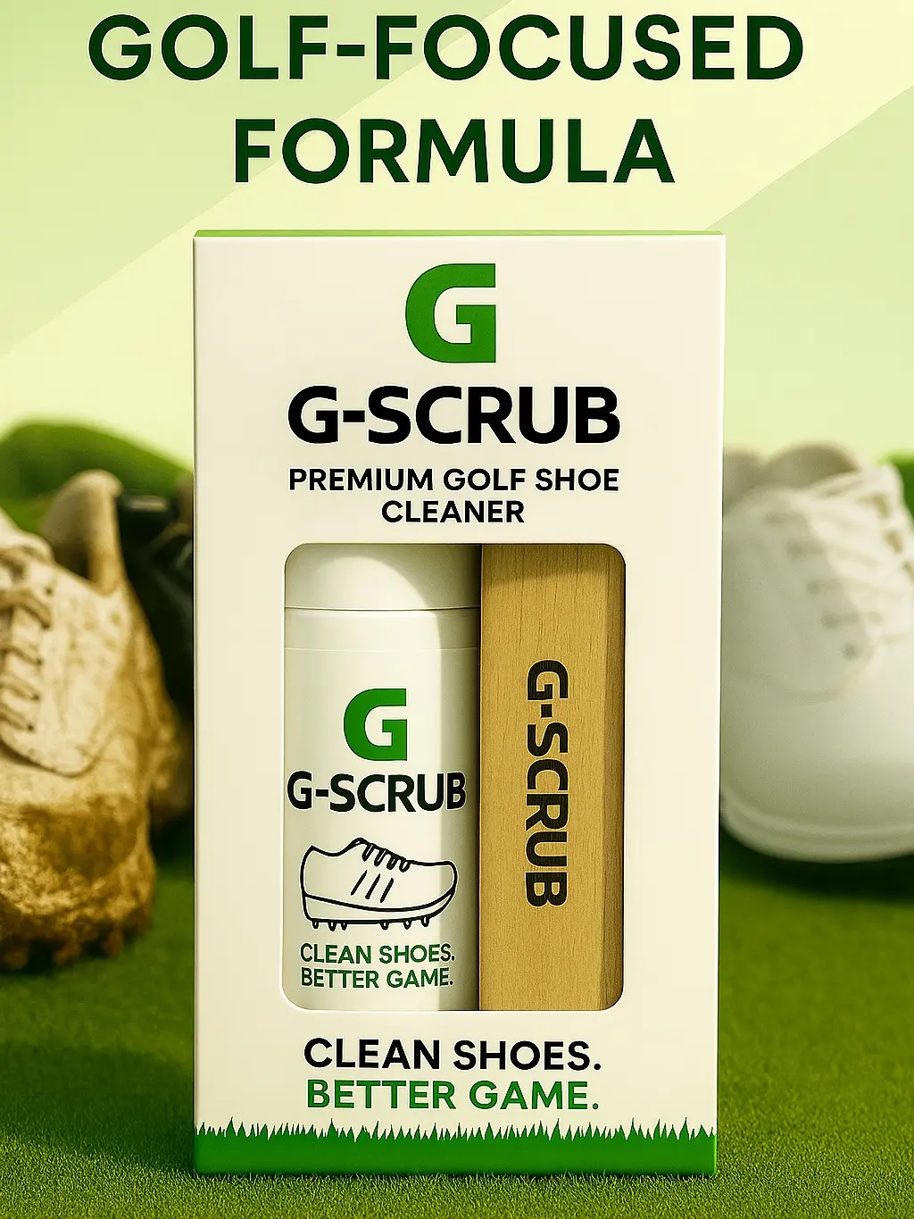 G-SCRUB Premium Golf Shoe Cleaner Kit - Includes Cleaner Solution & Wooden Scrubber for Enhanced Shoe Care - Clean Shoes Better Game