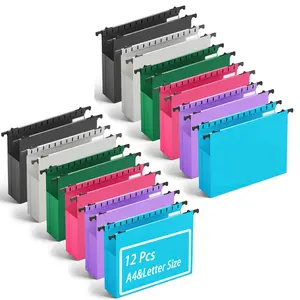 6/12 pcs Extra Capacity Plastic Hanging File Folder, 9.25*12.12 to 12.95 inch Reinforced Hang Folders, Heavy Duty 2 Inch Expansion, Filing Cabinet Folders, for Back to School Bulk Files, Medical Charts, Assorted Colors, A4&Letter Size Paper Compatible