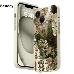 Forest Fairy Reverie Pattern Straight Edge Phone Case for iPhone 15 16 14 Pro Max 13 12 11 XR XS Plus E Shockproof Non Slip Military-Grade Protection Liquid Silicone Cover Smartphone Casing