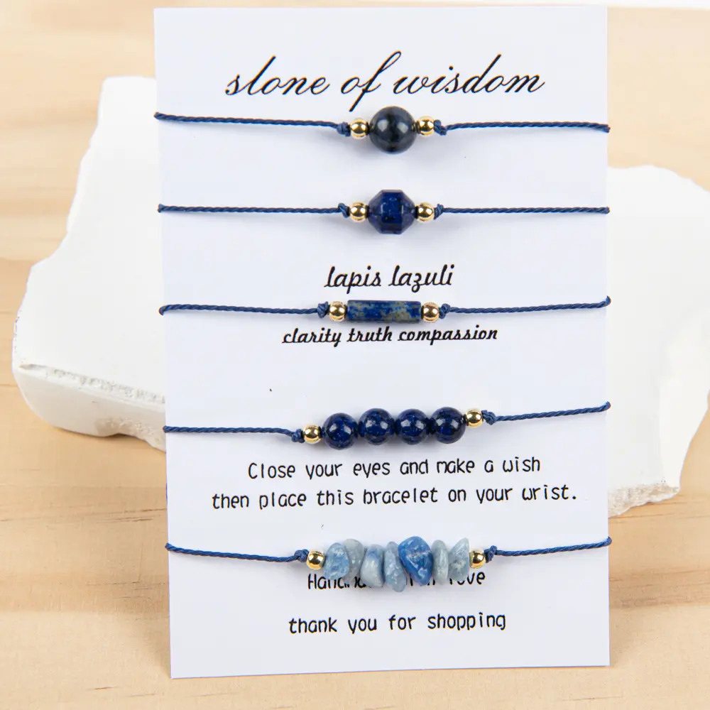 ARPURRAINA 5-Pcs Lapis Lazuli Adjustable Braided Bracelet, Handcrafted Natural Stone Bead Jewelry Gift for Girlfriend with Card Description, Elegant Valentine's Day Accessory summerwins,summerwins