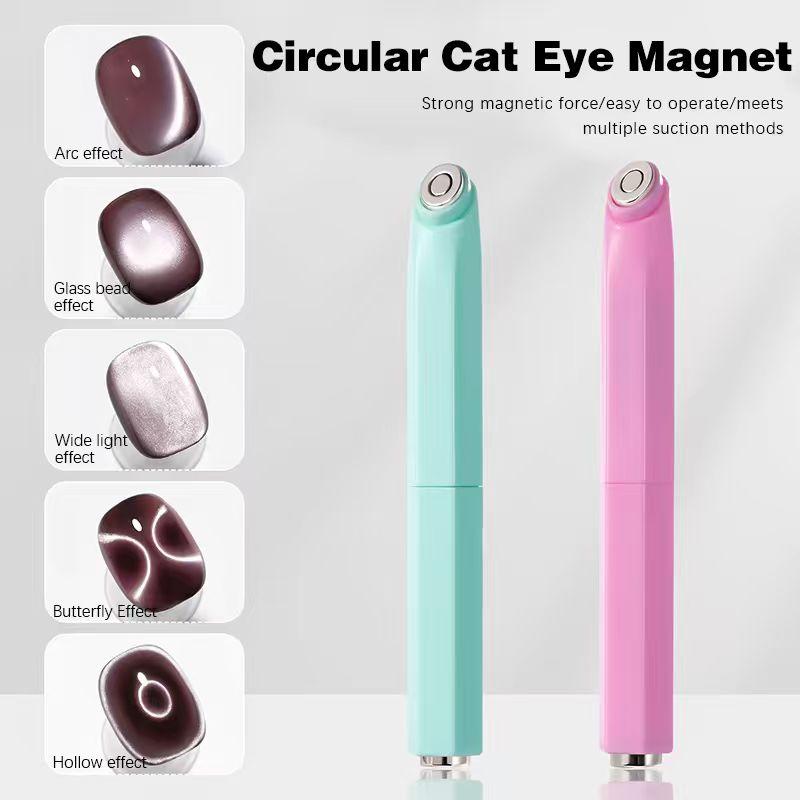 New Three-in-One Multi-Functional Cat's Eye Nail Art Tool, Green/Pink Ring Cat's Eye Magnet, Detachable Multi-Functional Rocket Box, Durable Plastic, Ergonomic Handle, Essential for Nail Art Design