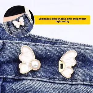 Butterfly Waist Tightening Buckle No-Drill Button for Pants Skirts Jeans Adjustable Small Size Fastener Pearl Closure