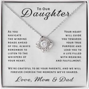 Gift For Daughter From Mom & Dad - Heart Whispers Love Knot Necklace BL9
