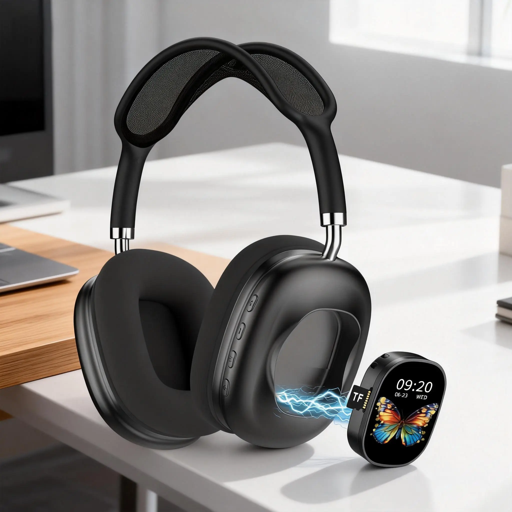 MAX800 Wireless Over-Ear Bluetooth Headphones, Detachable Smart Touch Screen Module, Support TF Card Playback, HiFi Stereo Sound, Long Battery Life Bluetooth Headset
