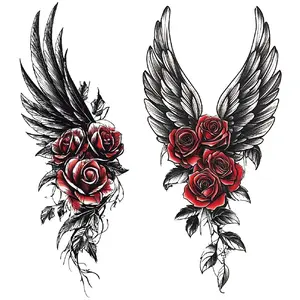 2 Pcs Fashion Temporary Tattoo Stickers, Fake Tattoos, Wings Rose Flower Floral Patterns, Waterproof Non-Glare, Easy Apply Remove, Party Supplies