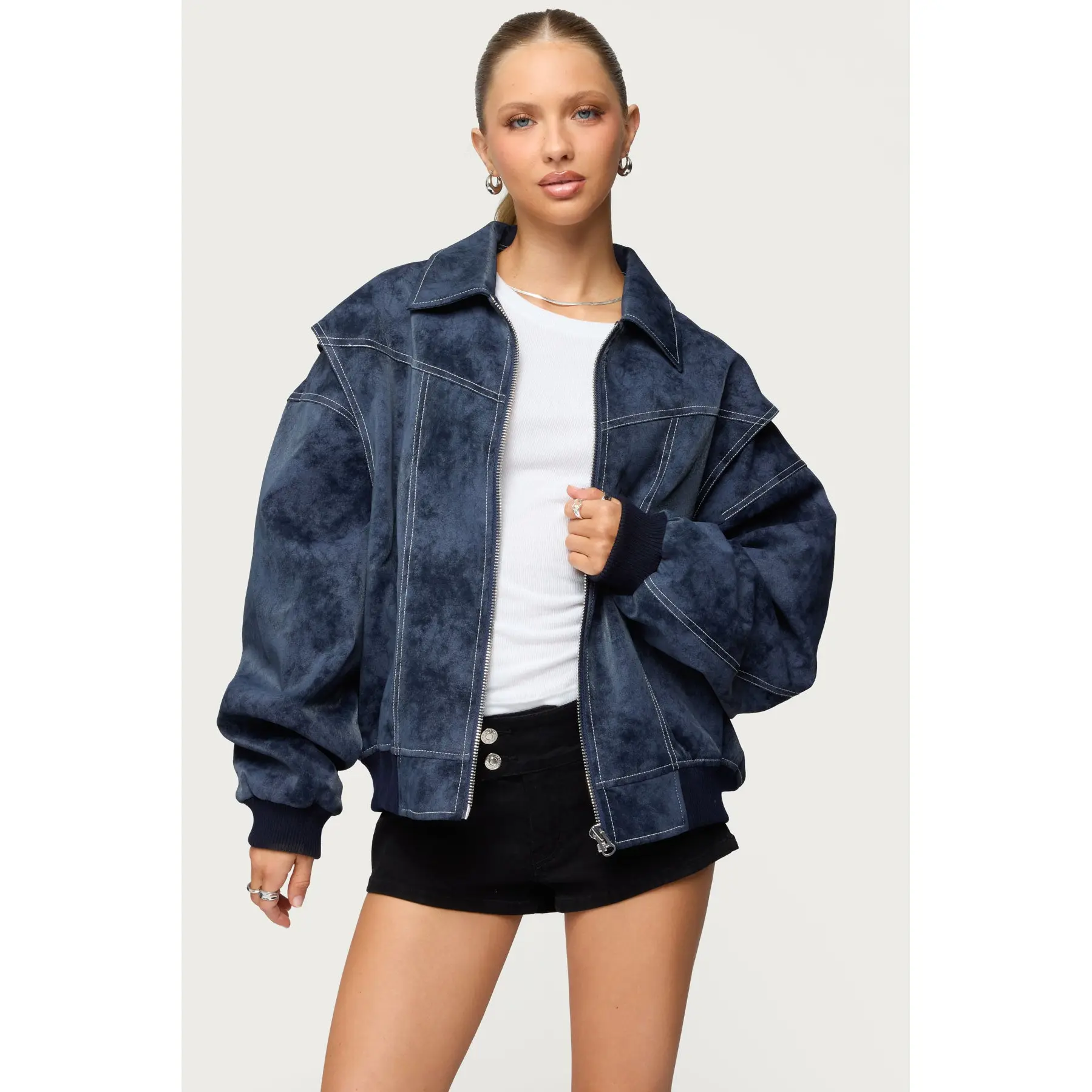 Ownley Oversized Faux Leather Bomber Jacket Ownley Oversized Faux Leather Bomber Jacket